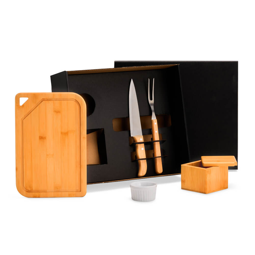 Kit Para Churrasco Em Bambu / Madeira / Inox - 5 Pçs - Imagem 1