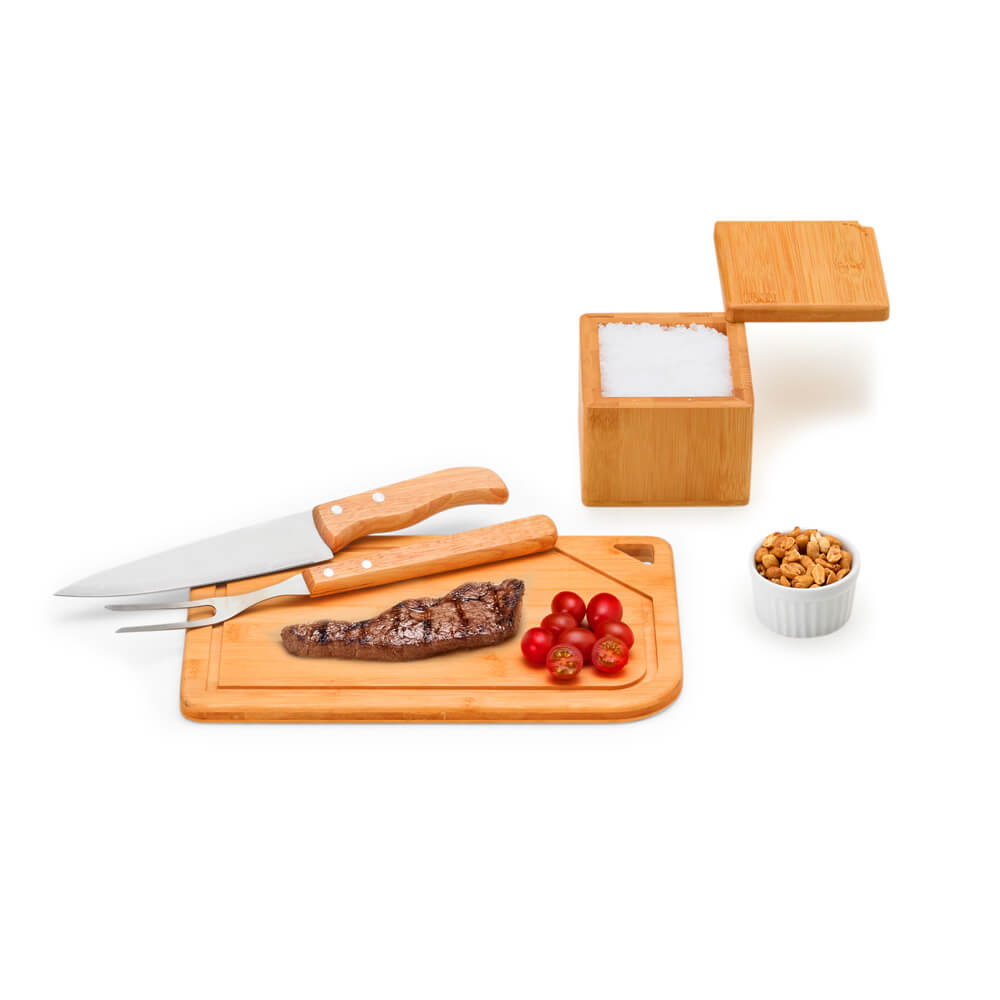 Kit Para Churrasco Em Bambu / Madeira / Inox - 5 Pçs - Imagem 2