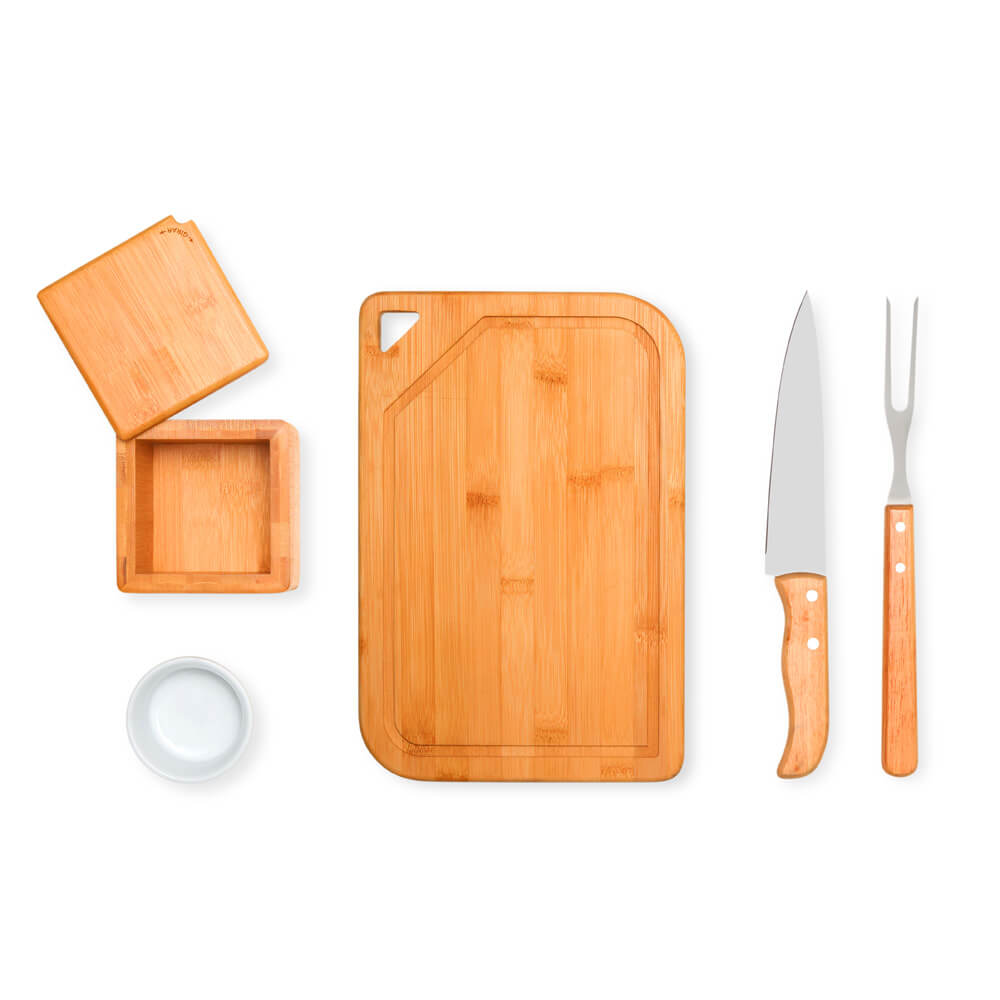 Kit Para Churrasco Em Bambu / Madeira / Inox - 5 Pçs - Imagem 3