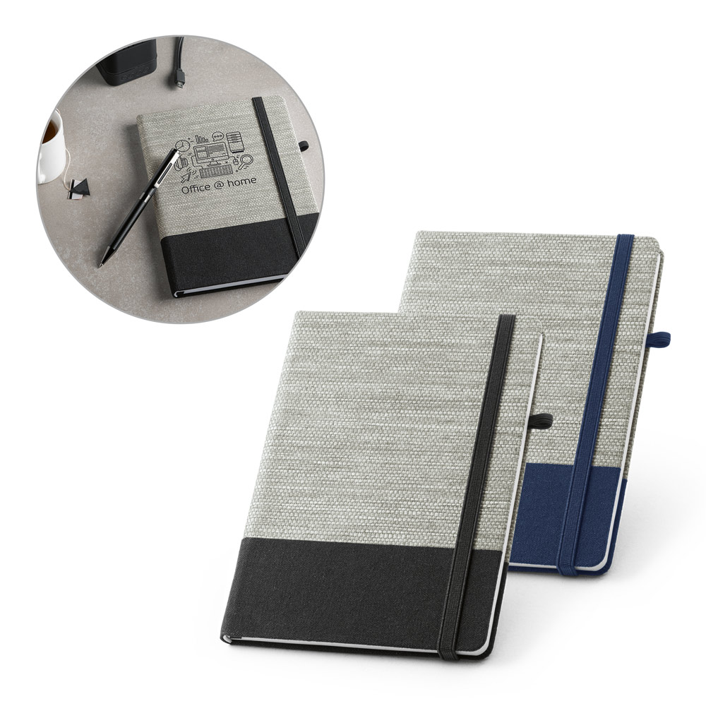 Caderno A5 em palha e algodão canvas com 192 páginas pautadas