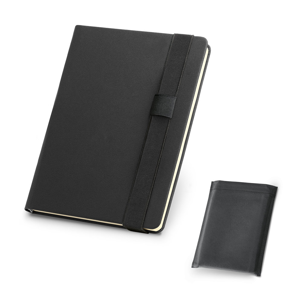 Caderno A5 de capa dura em c.sintético com 280 páginas lisas