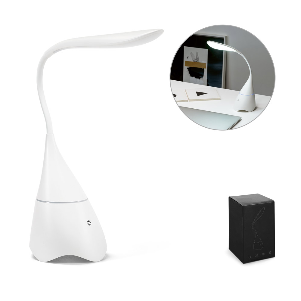 Luminária de mesa com caixa de som em ABS e 18 LEDs de alto brilho