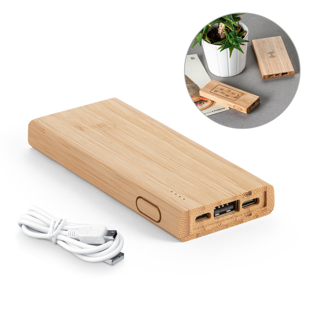 Bateria portátil em bambu com bateria de lítio 5'000 mAh