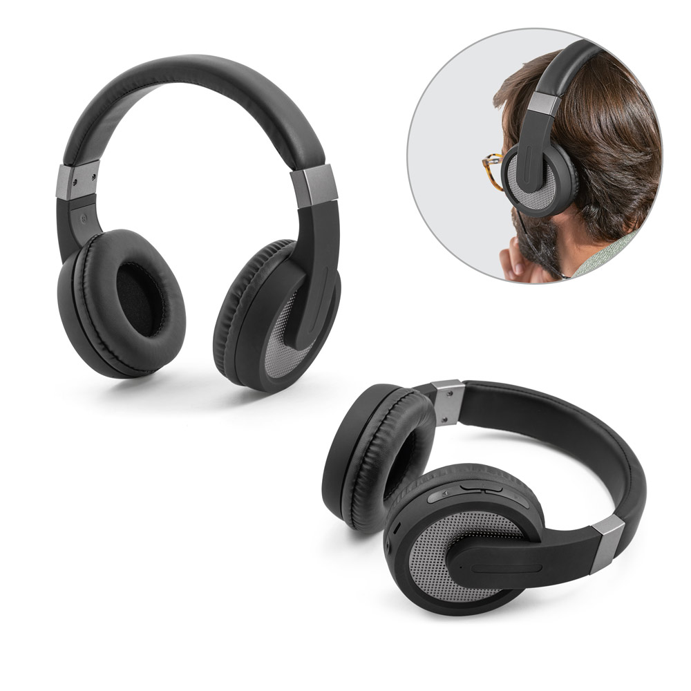 Fones de ouvido wireless em ABS E PU com microfone e autonomia de 12h