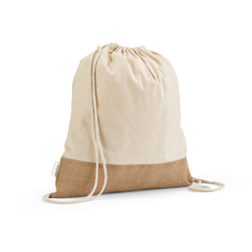 Sacola tipo mochila em 70% algodão reciclado e 30% poliéster reciclado (180 g/m²) com base em juta