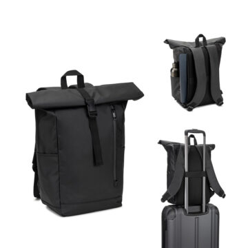 Mochila "Roll top" com design em sistema de fecho que permite enrolar a parte superior em poliéster reciclado 600D de alta densidade com revestimento resistente á água 20 L