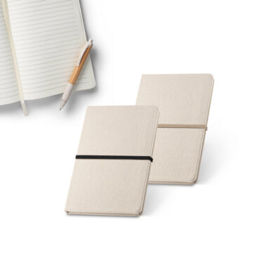 Caderno A5 em linho de capa dura com 192 páginas pautadas (230 g/m²)