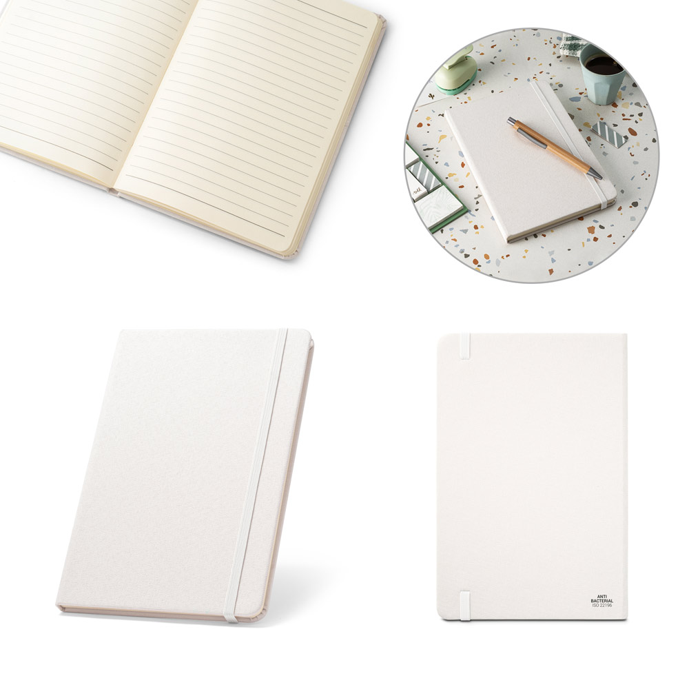 Caderno A5 em PET 100% reciclado com tratamento antibacteriano com 160 páginas pautadas