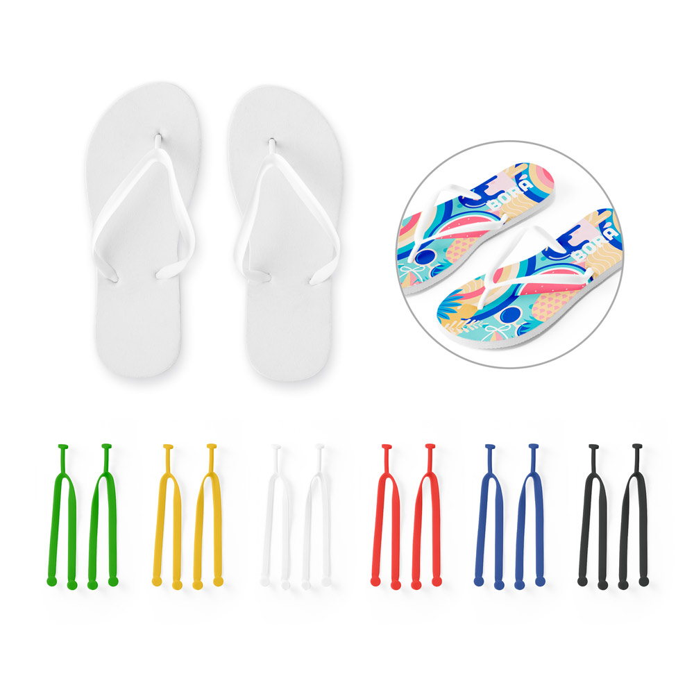 Chinelos com sola e m EVA totalmente personalizável em sublimação e tira em PVC