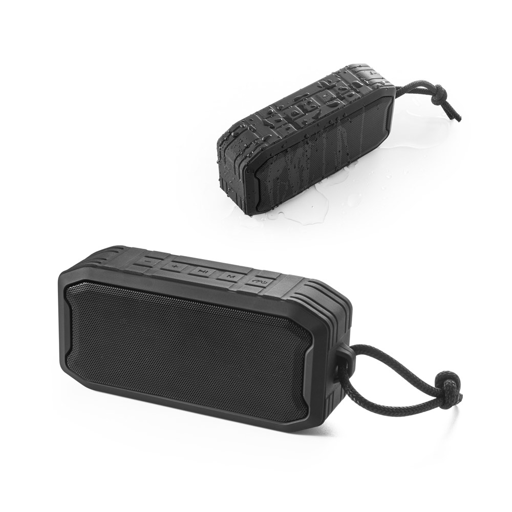 Caixa de som portátil em ABS 100% reciclado à prova de água com IPX7 1200 mAh e autonomia de 9h