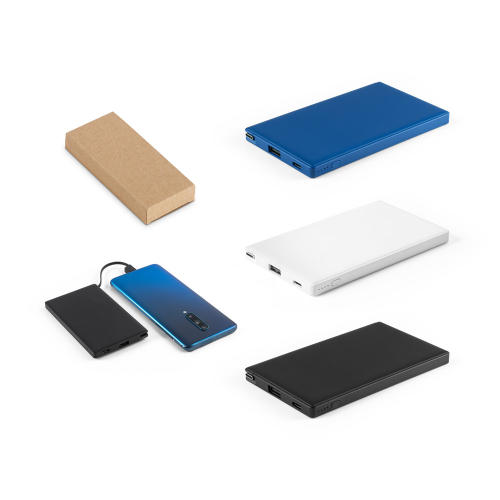 Bateria portátil em ABS 100% reciclado e bateria em lítio com capacidade de 4'000 mAh